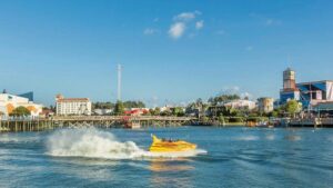 Yellow Boat in the water at Broadway at The Beach - Myrtle Beach, South Carolina, USA